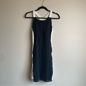Athleta Black And White Bodycon Midi Dress Built in Shelf Bra XS